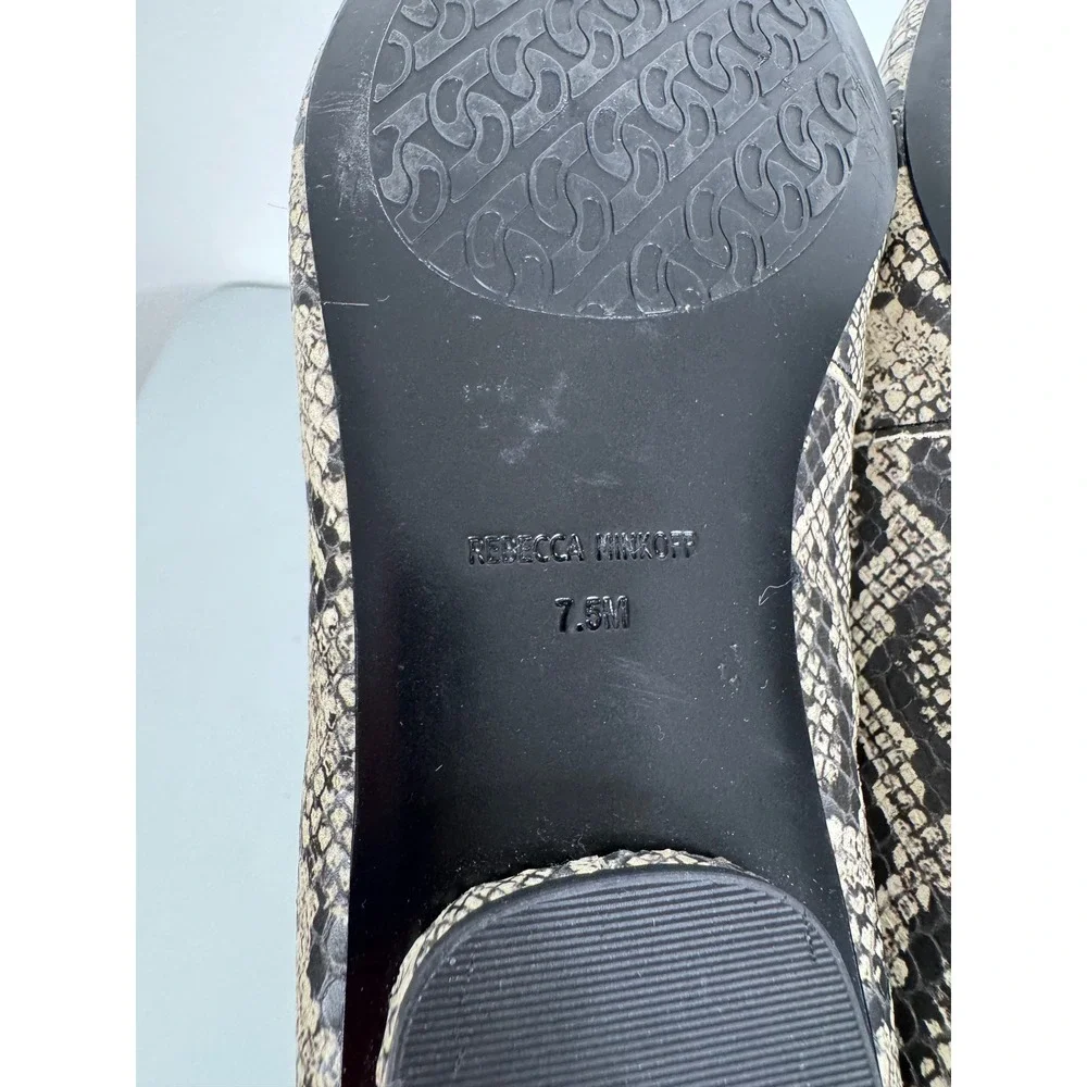 Rebecca Minkoff Snakeskin Embossed Pointed Toe Flats Black Cream Buckle 7.5M